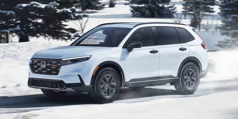 Honda CR-V navigating deep winter snow in Wyoming